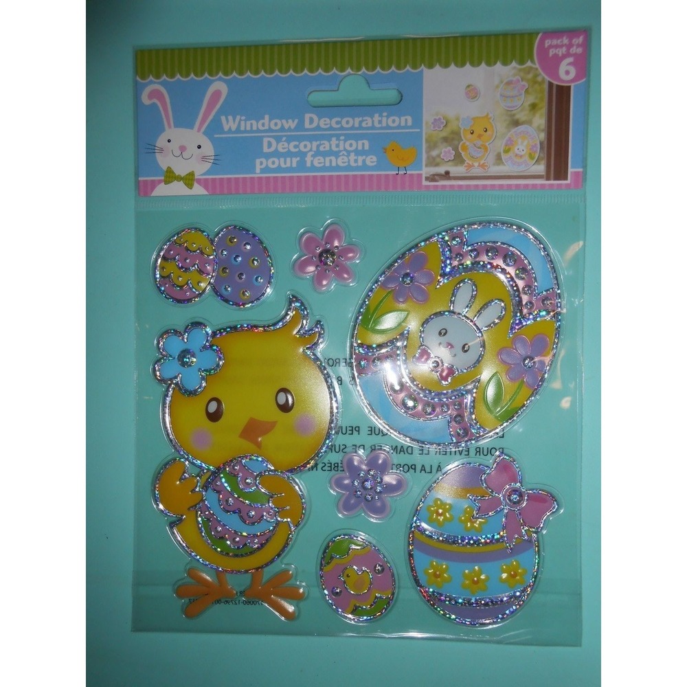 NEW FOIL‎ Spring Easter Eggs Chick Flower Window Sticker Clings Decorations 7 pc